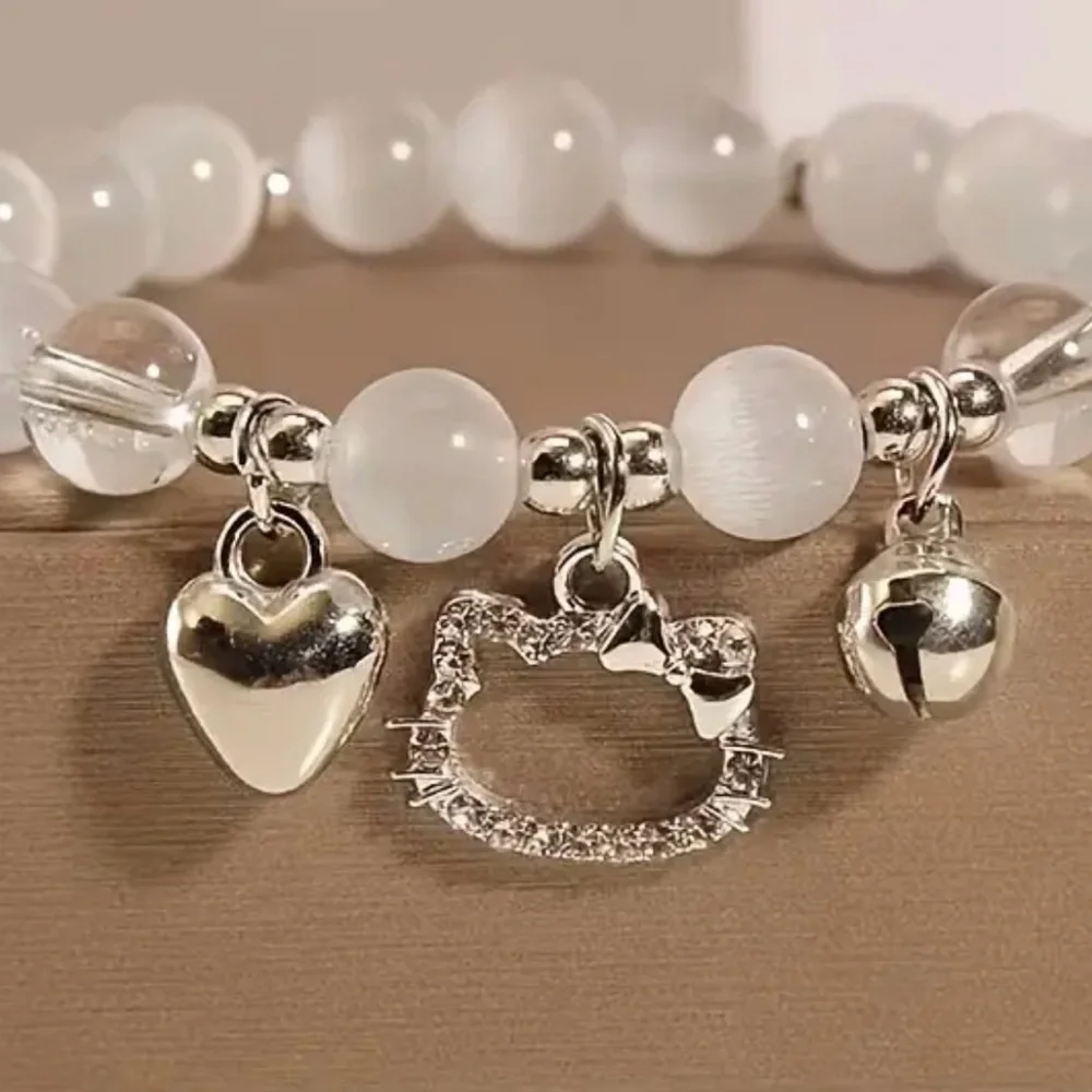 New, White Beaded Hello Kitty Bracelet with Silver Charms - Picture 1 of 5